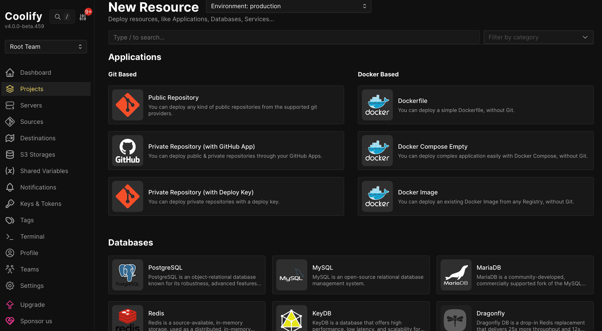 Coolify app deployment screen