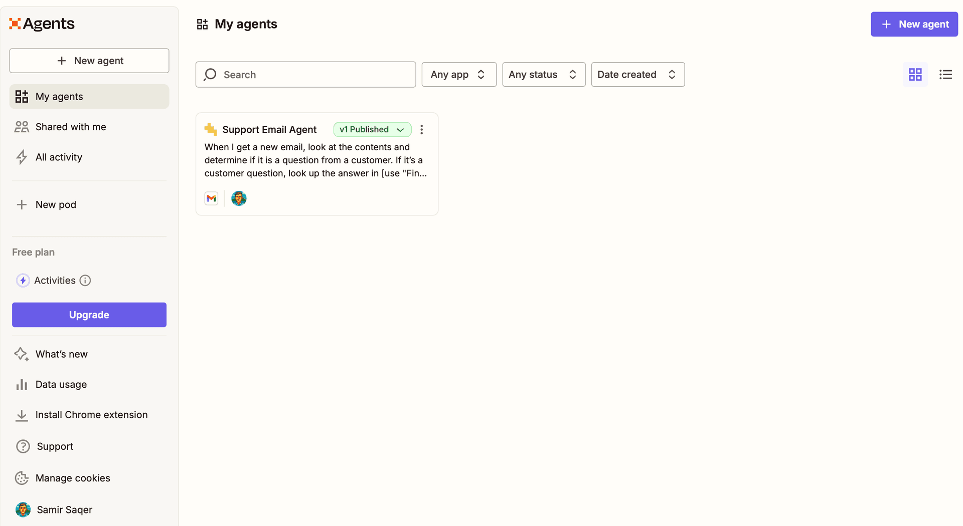 AI email agent dashboard